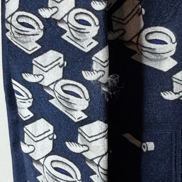 After Dark Men’s Neck Tie 3 3/4” Navy Blue Silk “Flying Toilets” Novelty Necktie - Picture 9 of 11